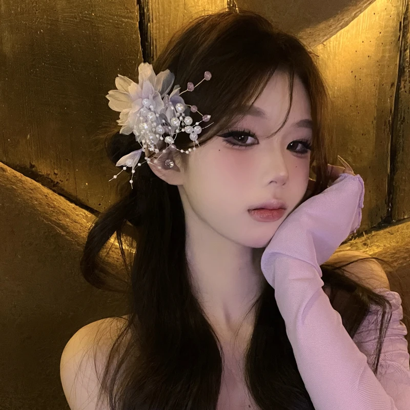 甜美仙气古风汉服花朵发夹公主风新娘造型发饰仙女气质头饰发卡