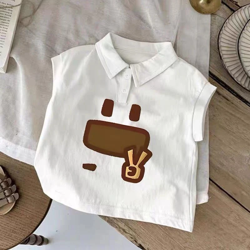 纯棉2025新款女男孩小童POLO衫儿童夏季薄款无袖外穿T恤宝宝背心