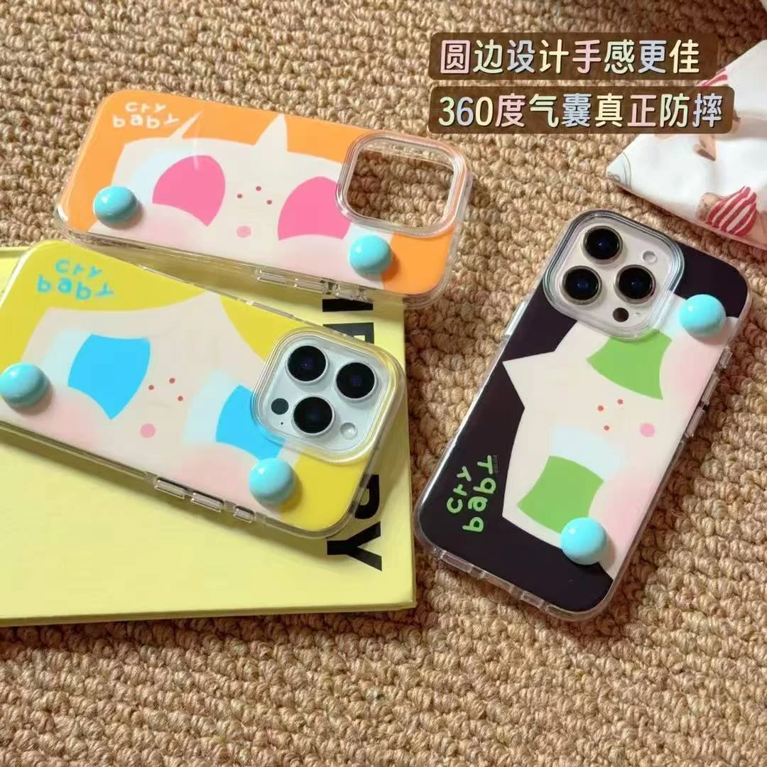 苹果亮面imd圆边卡通创意简约手机壳适用13/14/15/16promax可爱