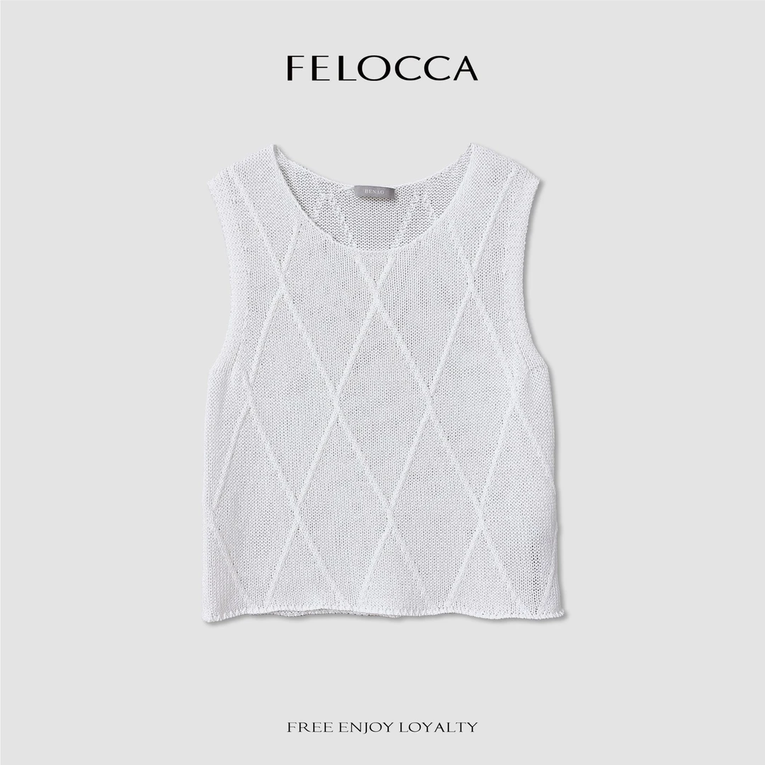 NO退NO换【FELOCCA】菱格纸纱透气休闲无袖圆领针织背心CC2526