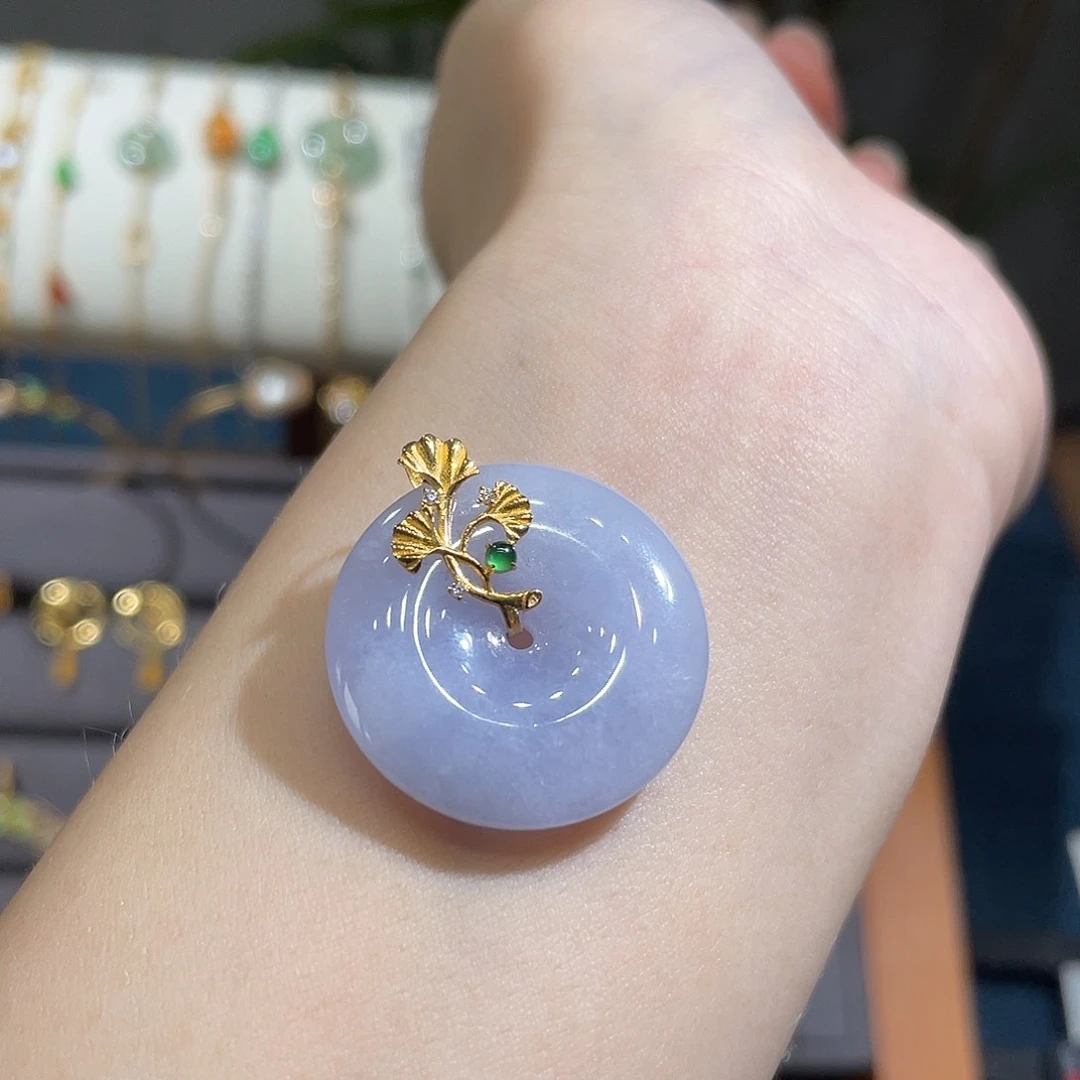 翡翠18K金镶嵌吊坠(不含链)紫平安扣