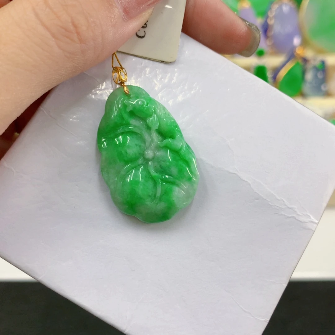 翡翠18K金镶嵌吊坠(不含链)