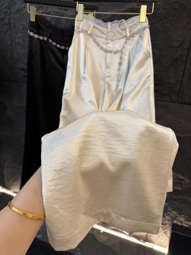 2025夏季腰封蕾丝刺绣高级感百搭阔腿裤