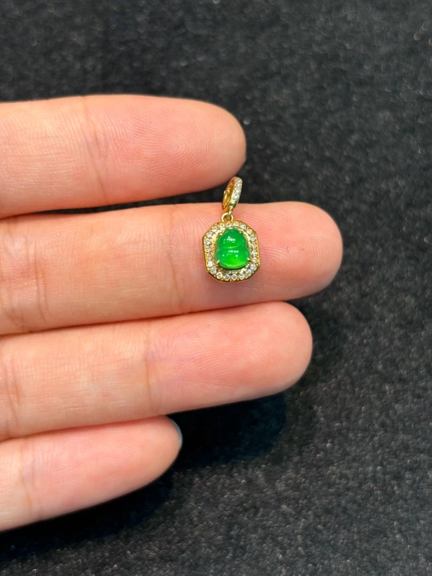 天然缅甸翡翠18k金镶嵌满绿葫芦万能扣提溜