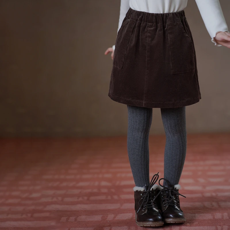 哈齿童装秋冬季儿童短裙加厚咖啡色灯芯绒半身裙女童裙裤中大童