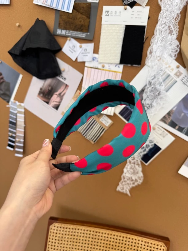 （港风女孩）港风复古波点宽简约发箍头饰彩色时尚