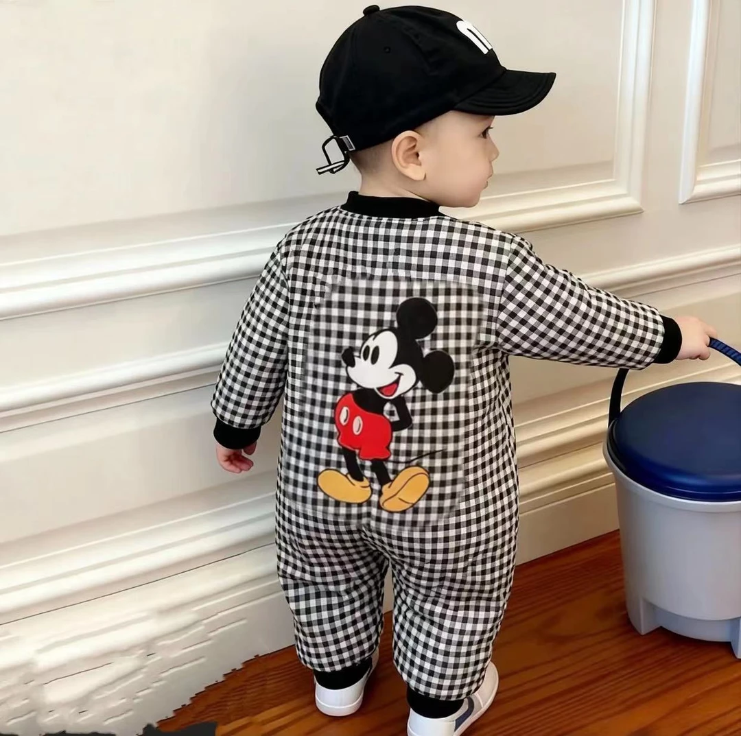 秋冬新款夹棉连衣加厚款男女宝宝爬服外出服哈衣棉服婴儿冬季