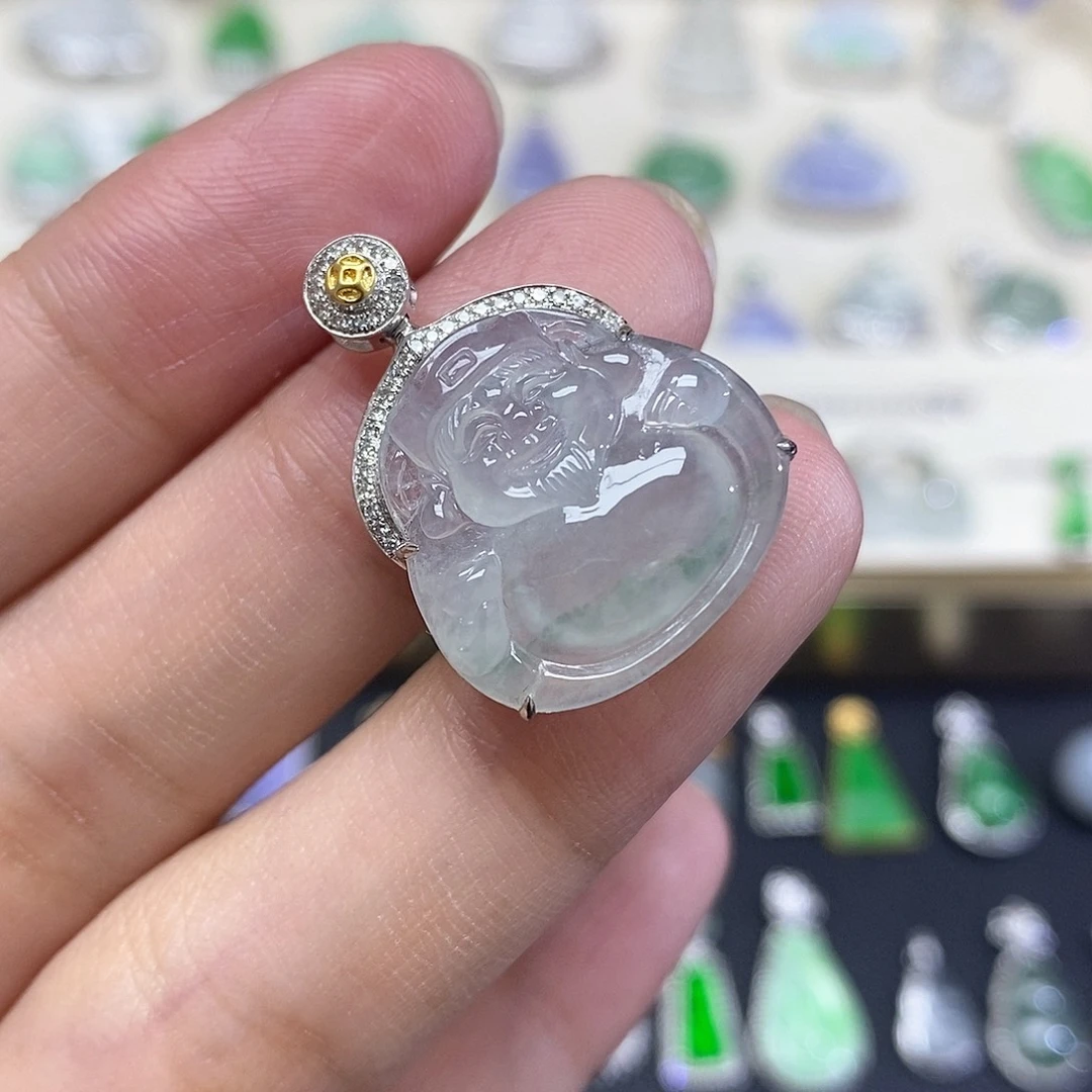 翡翠18K金镶嵌吊坠(不含链)
