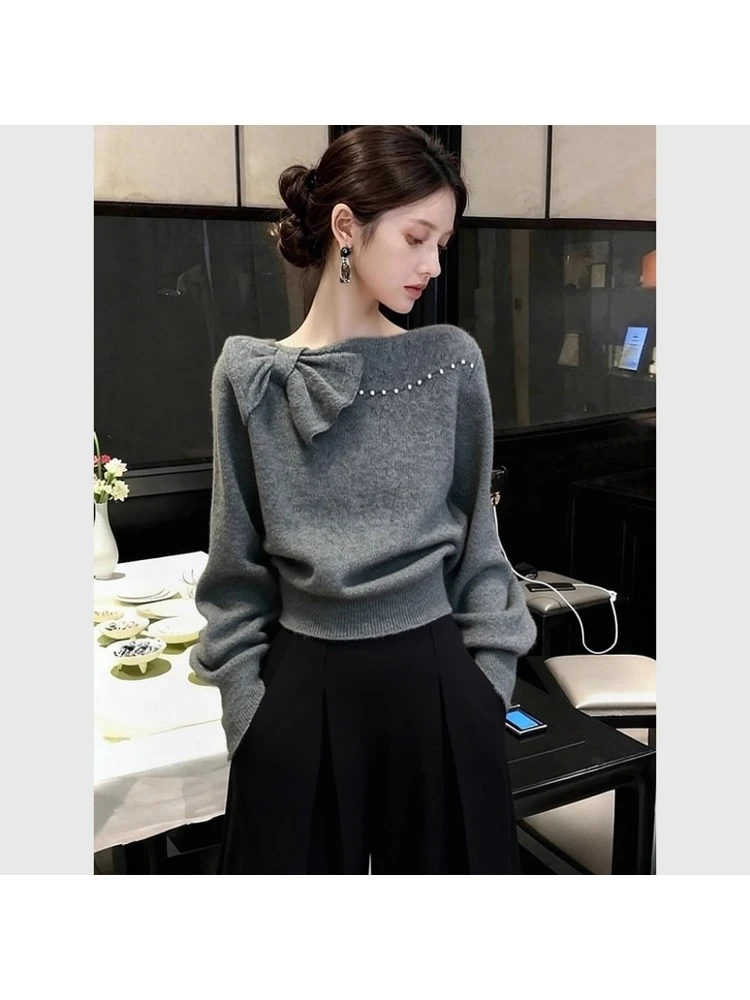 高级感毛衣女2025秋冬季新款巨好看气质减龄蝴蝶结内搭针织衫上衣