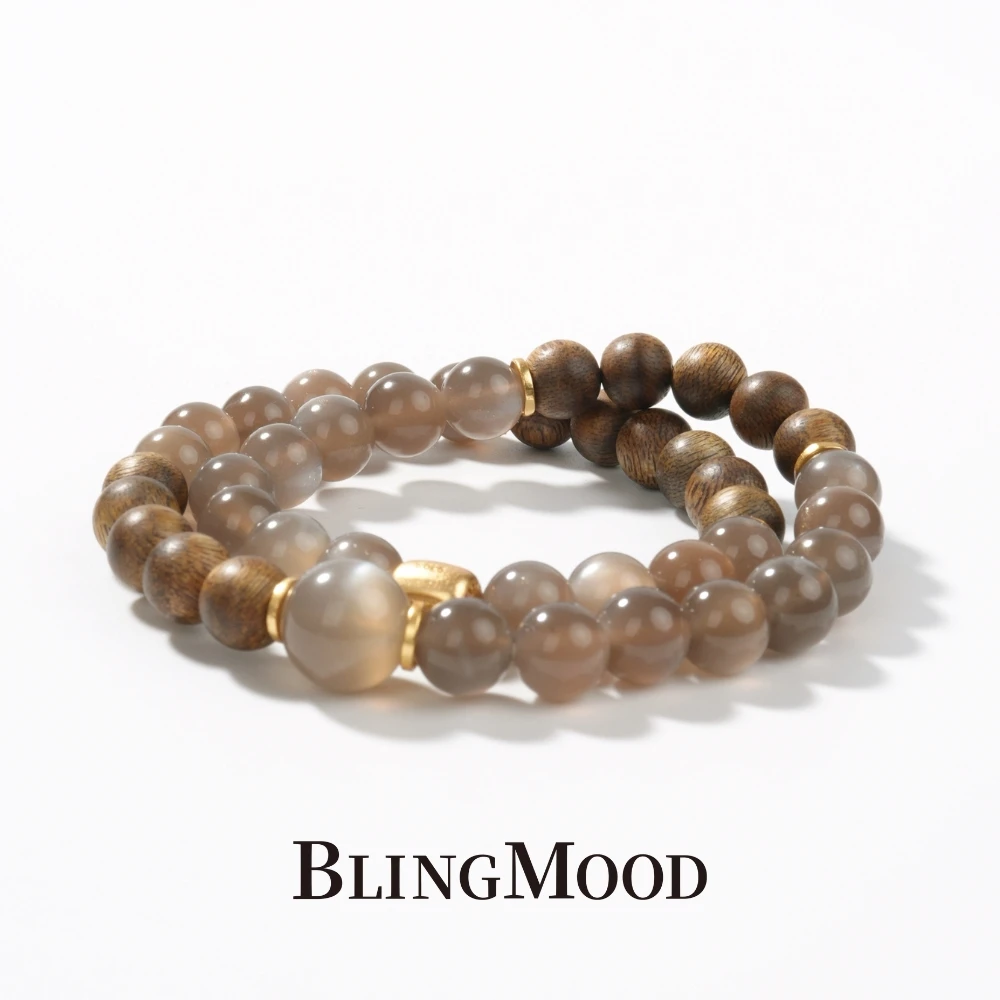 【鸳鸯奶茶】奶卡月光石+沉香女款小众设计感8mm轻奢 多样性