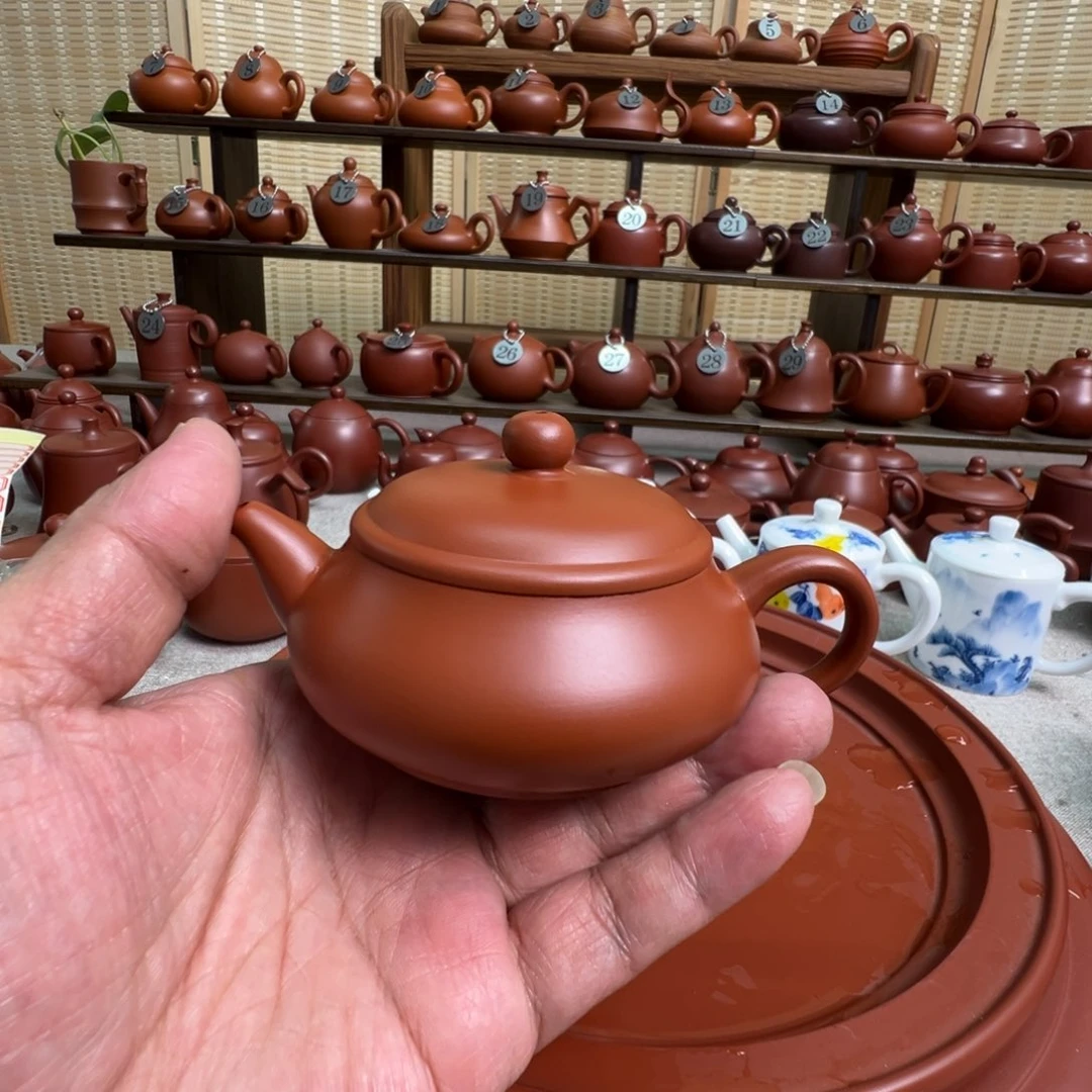 用***0茶壶紫砂潮州手拉朱泥明炉