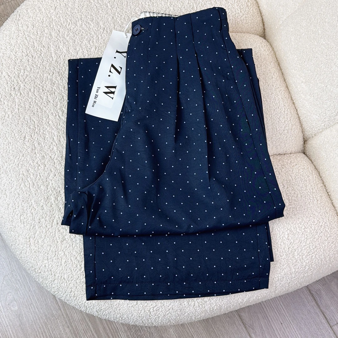 冰丝波点阔腿裤女春秋薄款宽松显瘦垂感慵懒风山本西装裤子