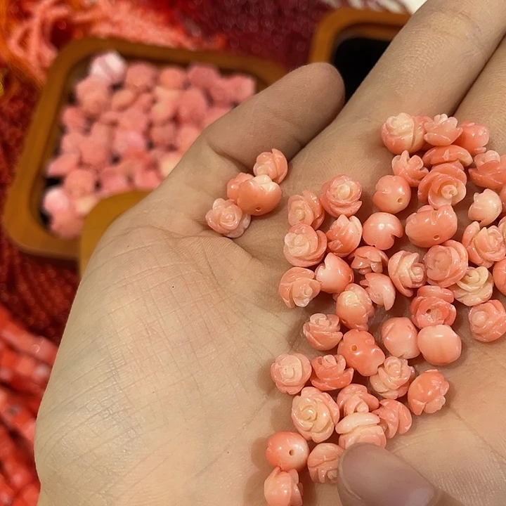 玛瑙/玉髓合金珠宝半成品8个粉豆豆半孔玫瑰花