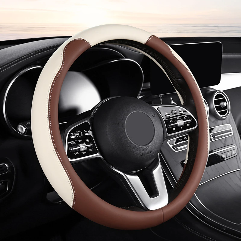 汽车方向盘套四季通用网红小熊卡通可爱皮革防滑吸汗D型圆形把套