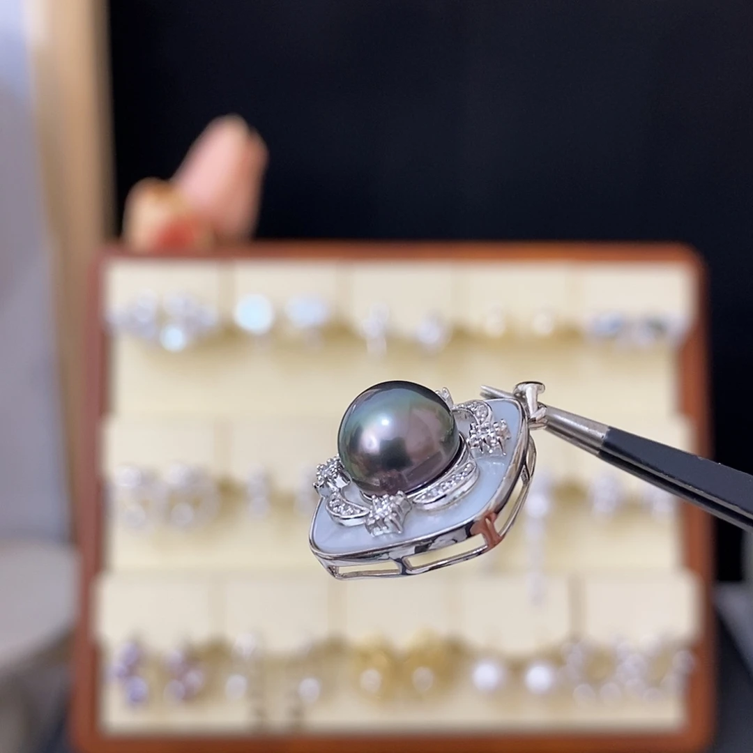 吊坠(不含链)银S925镶嵌海水珍珠