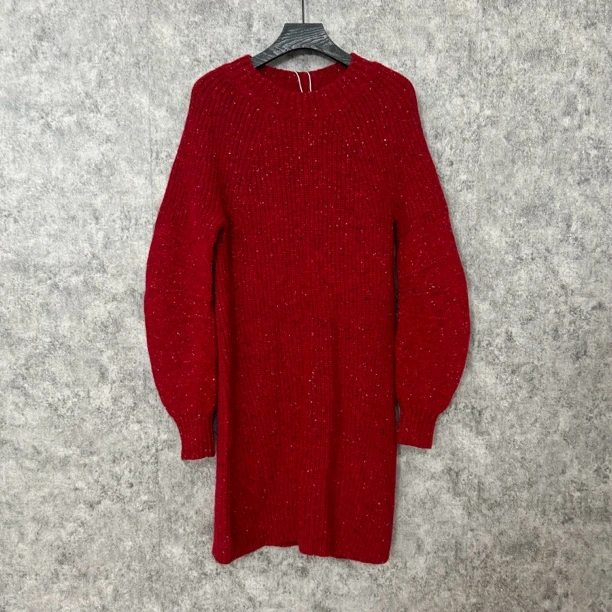 95新 BURBERRY/博柏利 中长款红色毛衣连衣裙