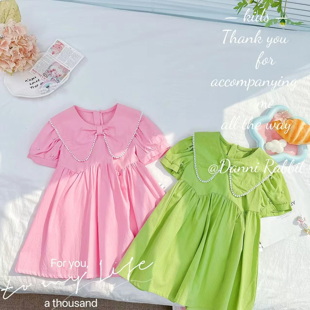 夏款新款女童时尚甜美珍珠蝴蝶结连衣裙.D-C963