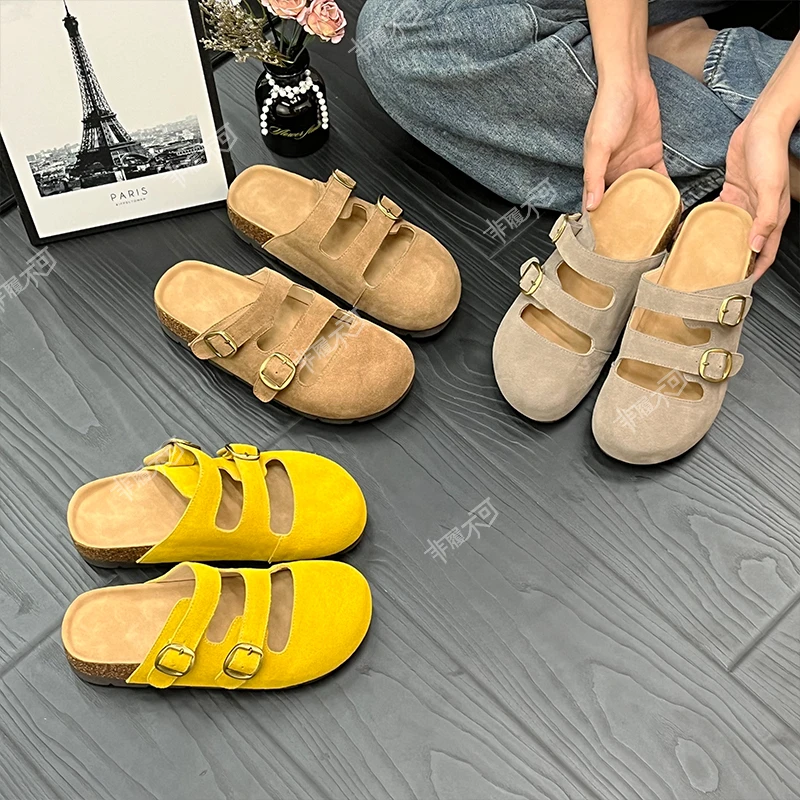 【非履不可】复古森系厚底包头半拖鞋懒人一脚蹬时尚百搭外穿鞋拖