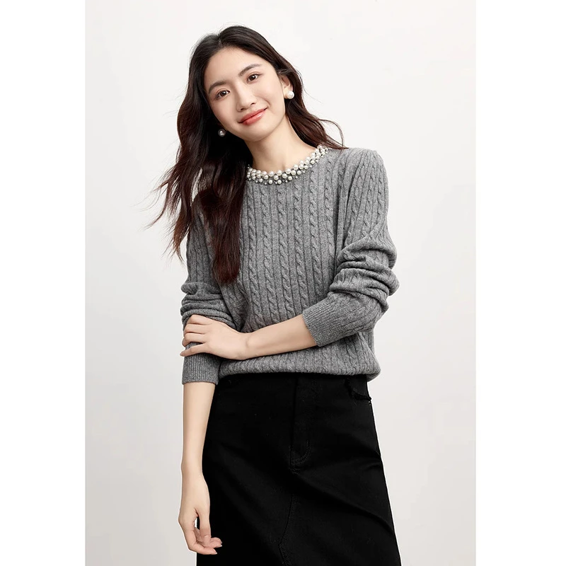 2024冬季新款法式针织领麻花针织套头高级感韩版针织衫女上装女潮