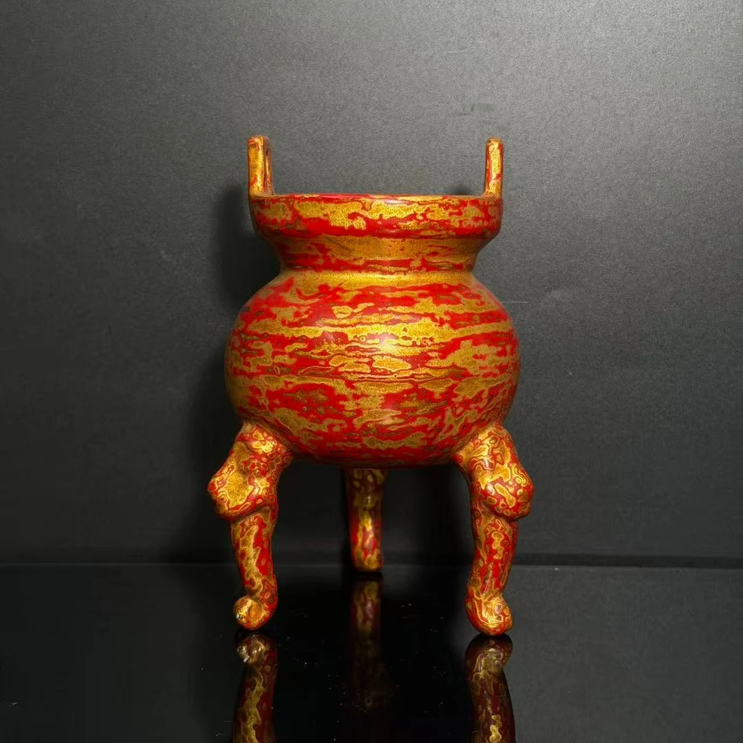 Lot21-明红漆描金香炉 高13.5cm-YC11120022001041