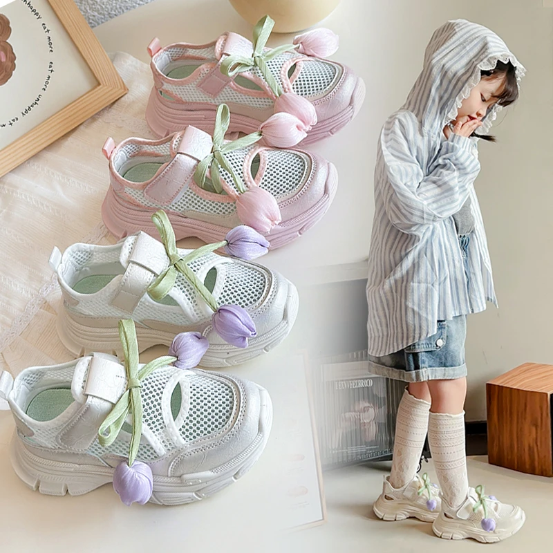 女童公主鞋郁金香轻便儿童软底休闲运动鞋板鞋夏季透气小白鞋923