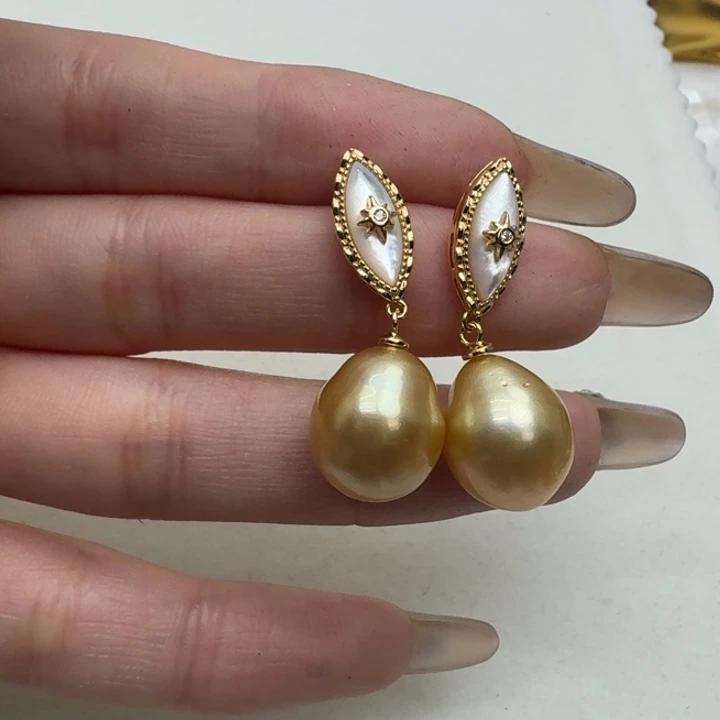 银S925镶嵌海水珍珠耳饰