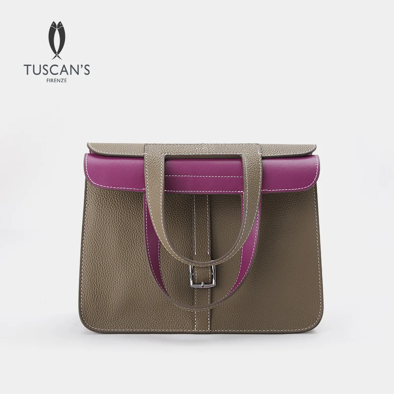 TUSCAN'S真皮女士百搭拼色单肩包撞色轻奢手提包斜挎包时代集团
