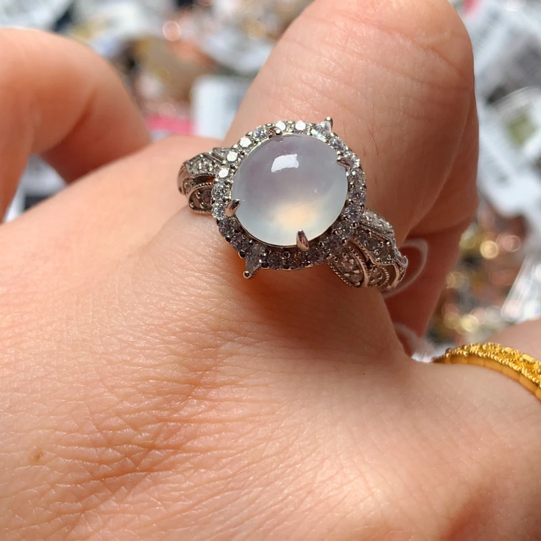 翡翠戒指银S925镶嵌天然翡翠戒指