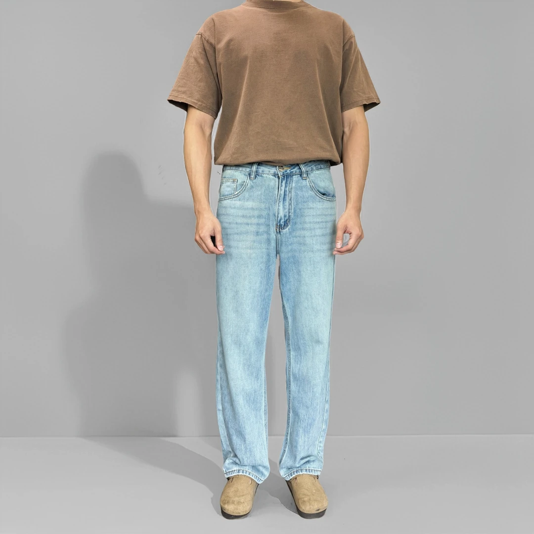 2025爆款cleanfit牛仔裤百搭休闲冰蓝色通勤街头莱赛尔显高直筒裤