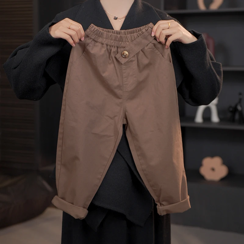 2025儿童春秋长裤韩版秋季百搭复古纯色休闲裤