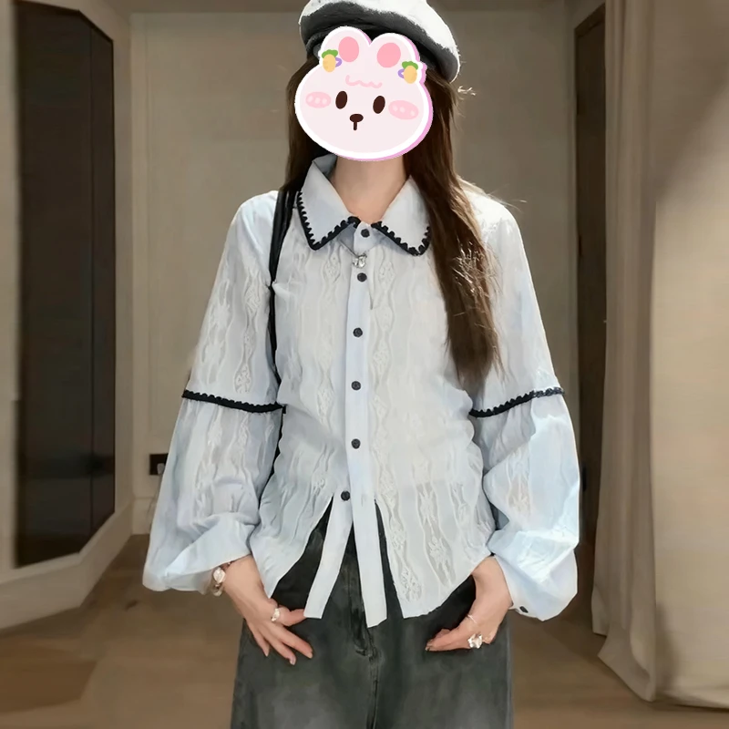 复古设计感甜美减龄气质衬衫女2025秋季新款撞色休闲百搭显瘦上衣