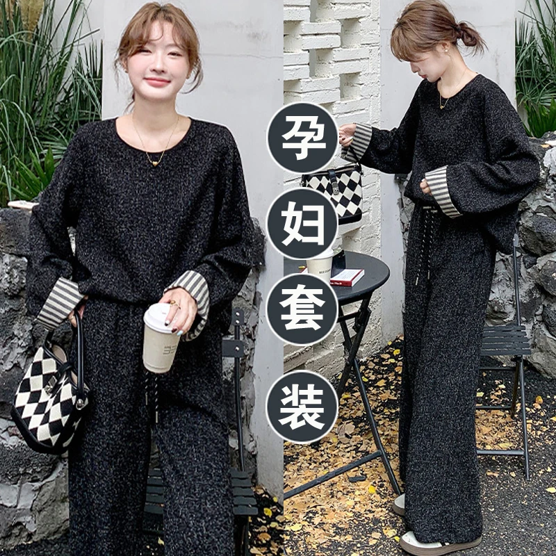 韩系高级感孕妇早秋穿搭卫衣套装女2025超火休闲宽松阔腿裤两件套