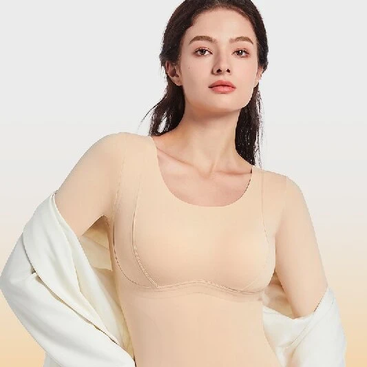 无痕秋衣秋裤套装女带胸垫内暖外塑长袖修身显瘦美背加绒保暖内衣