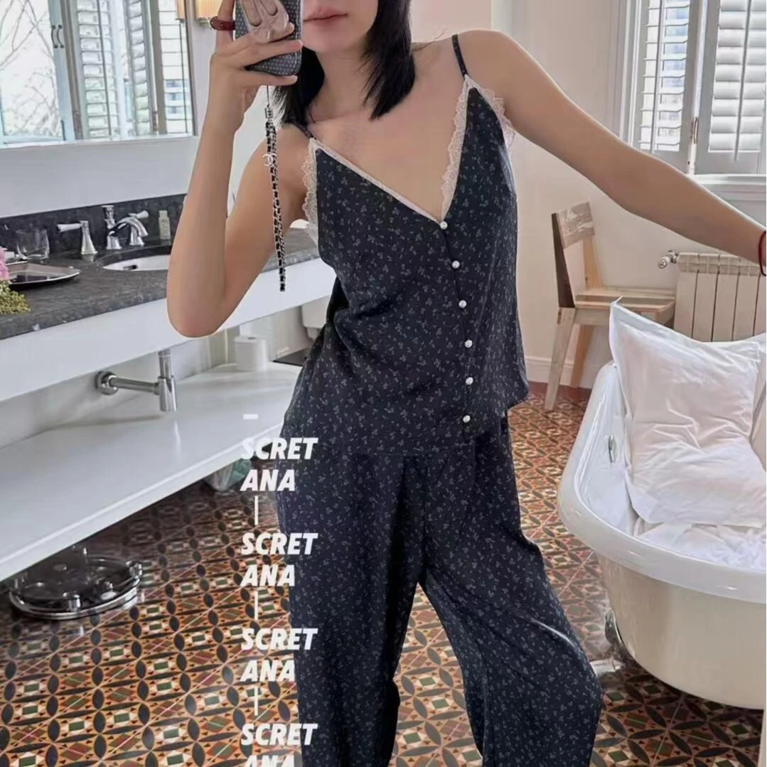 冰雪丝睡衣女春夏季套装韩系小香风吊带长裤高级感两件套家居服