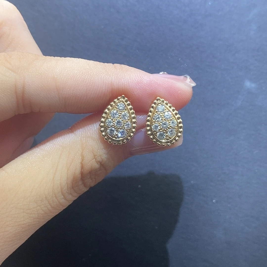 18K金镶嵌耳饰钻石k黄 大水滴耳针