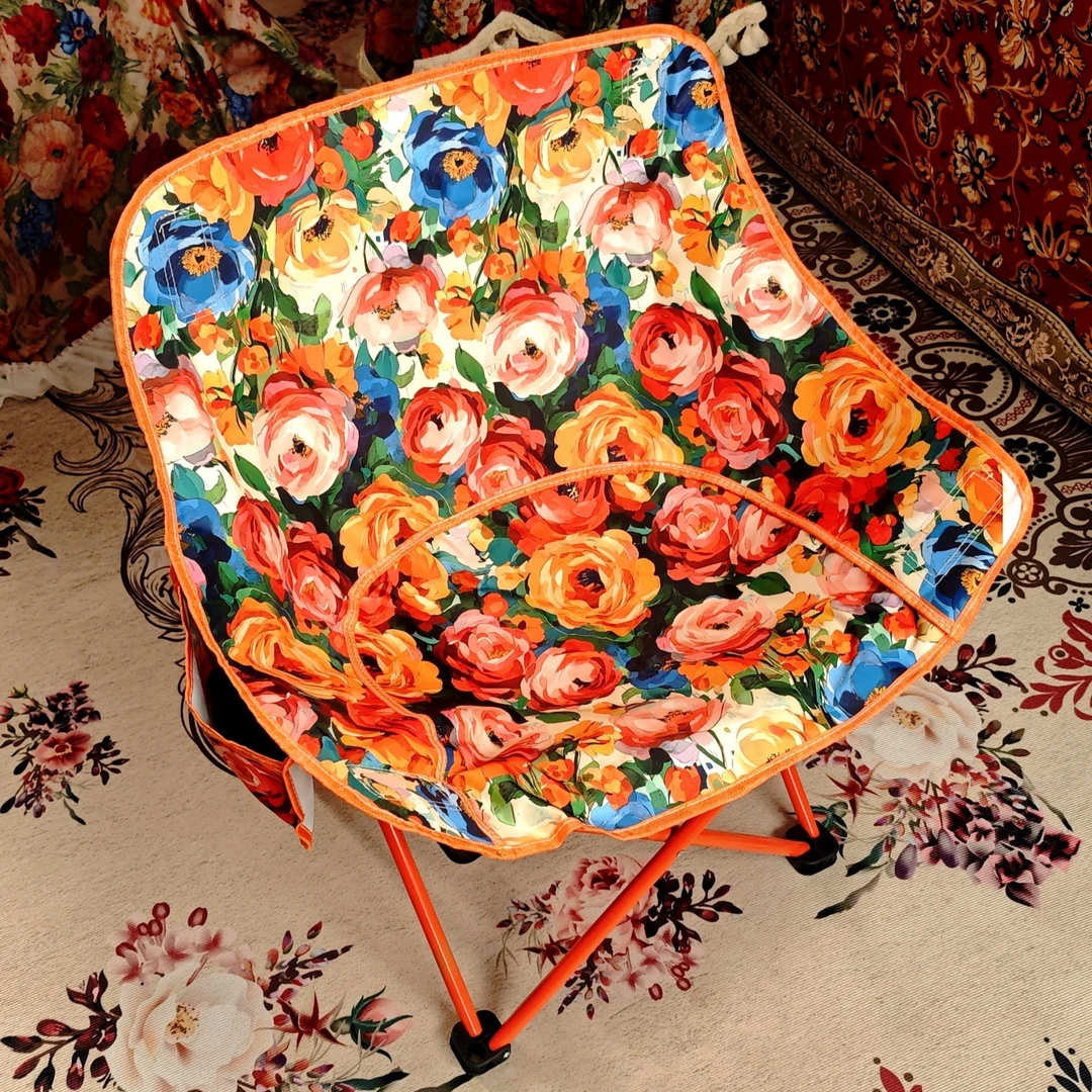 轻奢印花户外椅休闲单人躺椅居家日用可折叠月亮椅