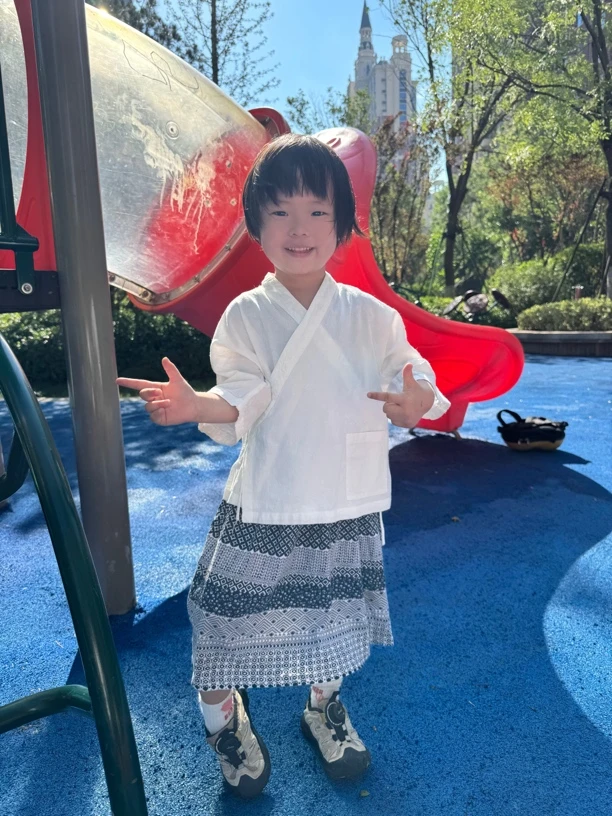 照本堂夏童装斜襟系带七分袖透气舒适汉服