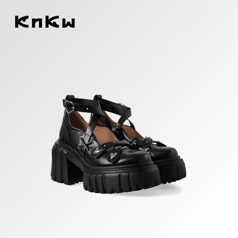 KNKW休闲玛丽珍鞋百搭复古2025春夏厚底时尚黑色单鞋W4108E116