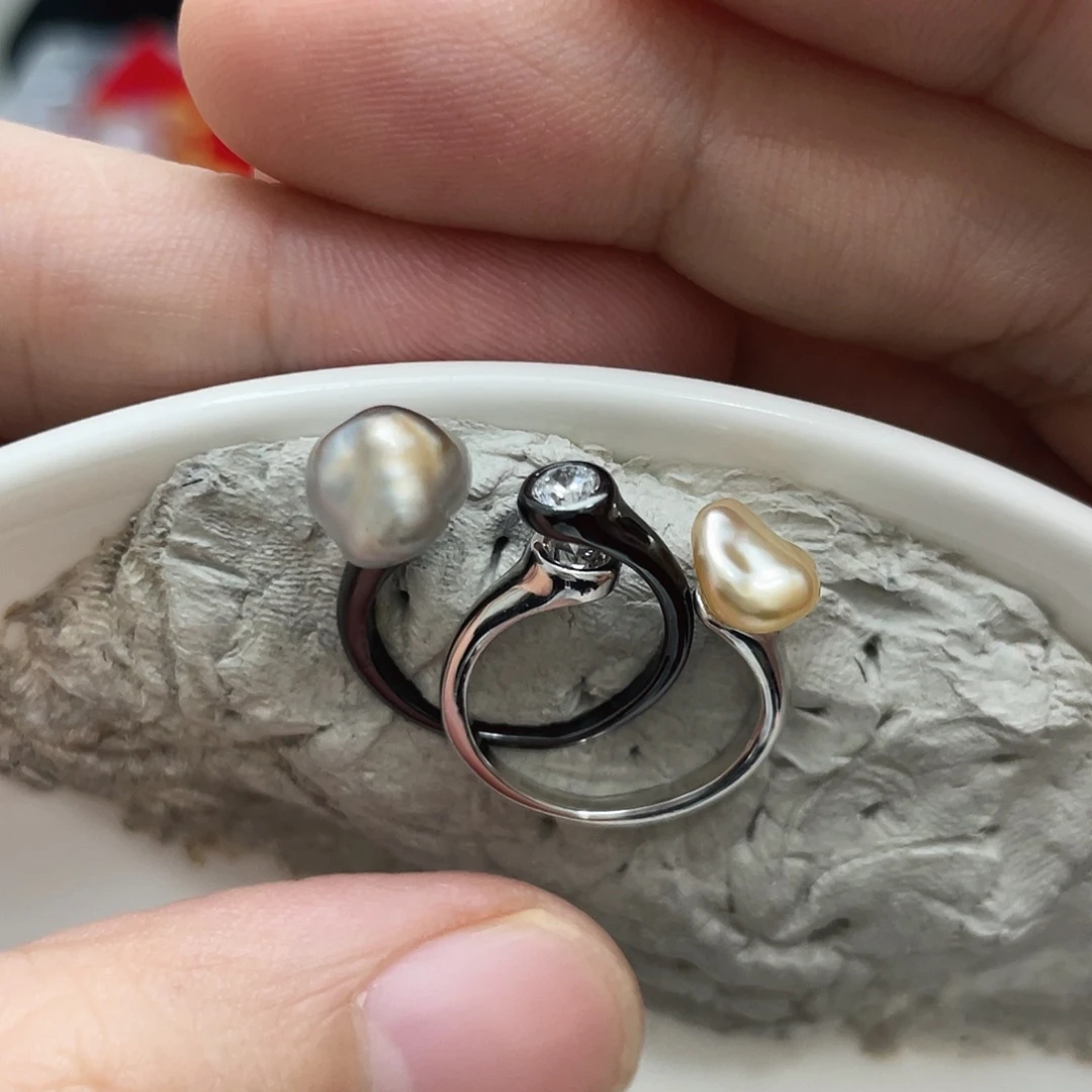 银S925镶嵌戒指海水珍珠