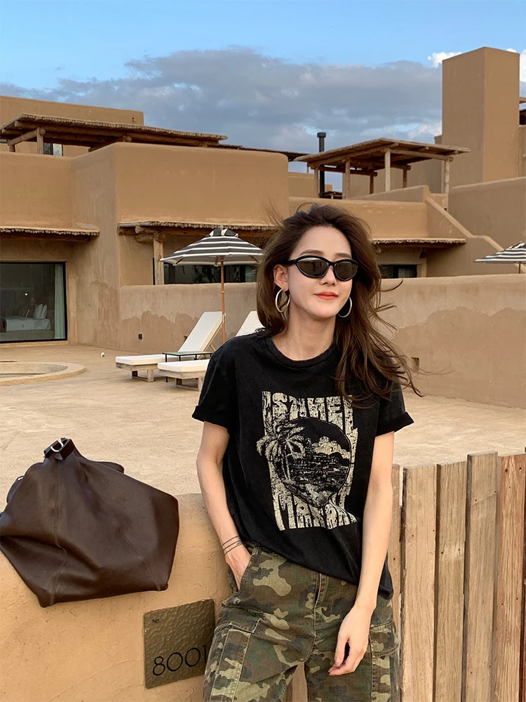 Players Handbook街头潮流美式复古洗水炒色印花时尚短袖 PH6056