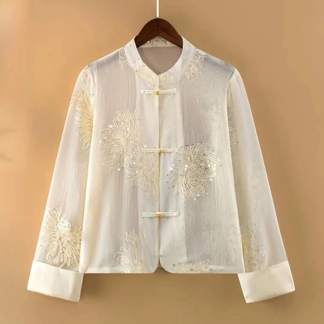 2025新款春夏新中式国风女装百搭重工刺绣亮片长袖防晒上衣女外套
