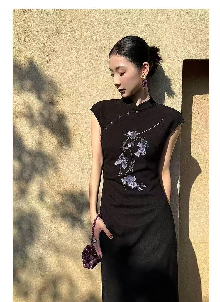 78-（有钱花）气质黑色修身旗袍