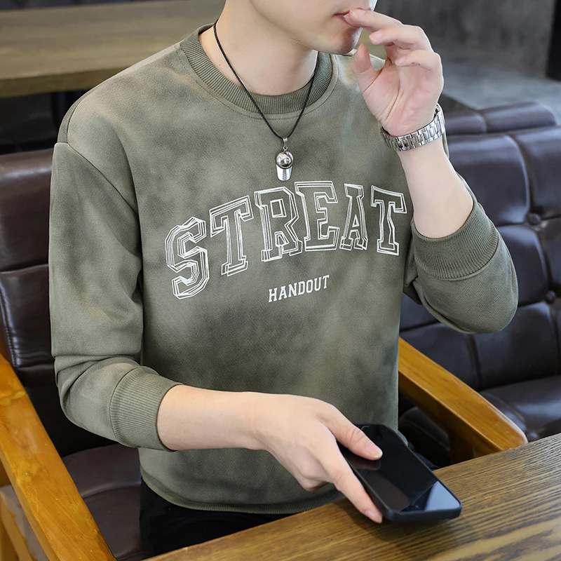 高档圆领印花字母卫衣男士秋季新款时尚长袖T恤打底衫男装X112