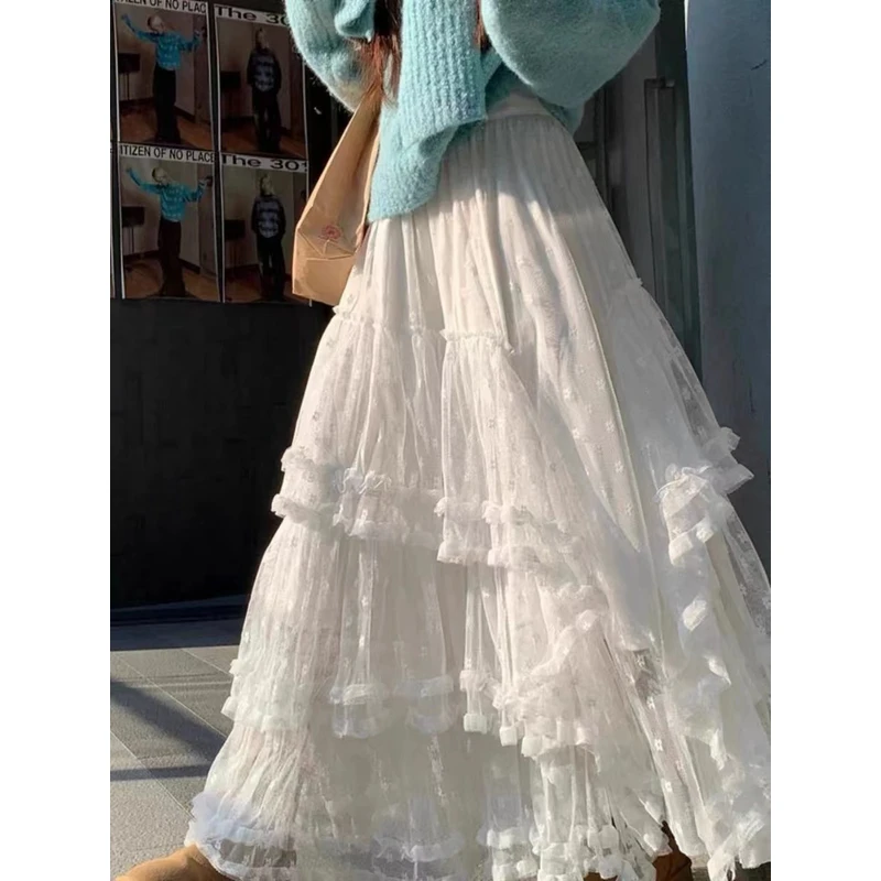 【L117】春季款法式花朵蕾丝半身裙气质温柔甜美公主蓬蓬蛋糕长裙女