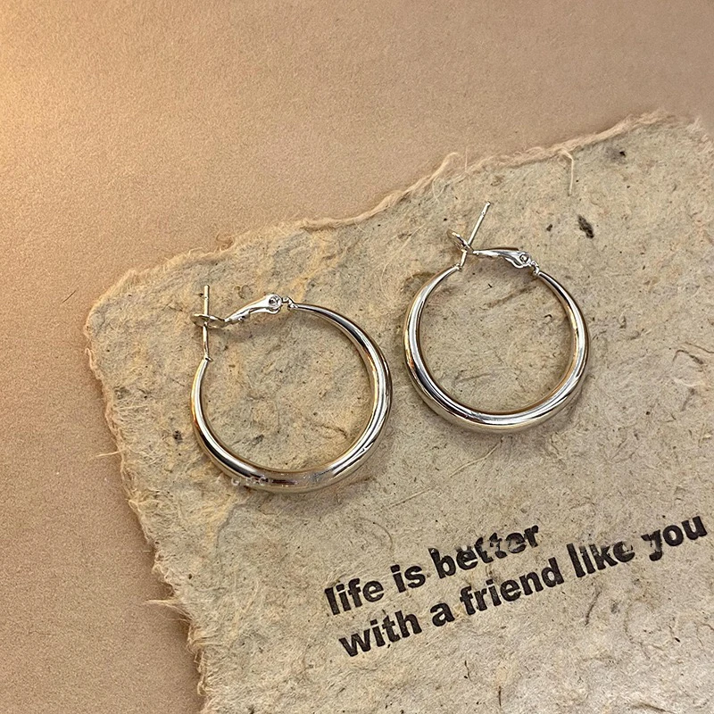 铜合金耳饰 银针新款素圈几何耳环设计感简约轻奢耳圈时尚高级感