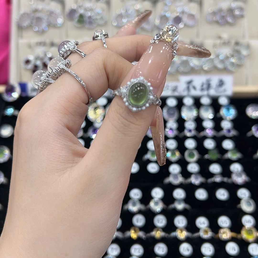 x***·蛇纹石玉银S925镶嵌戒指