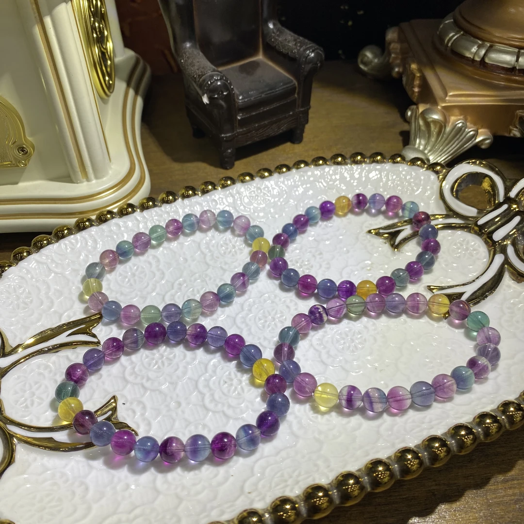 D915-高品质天然萤石手串单圈-多样性发其一