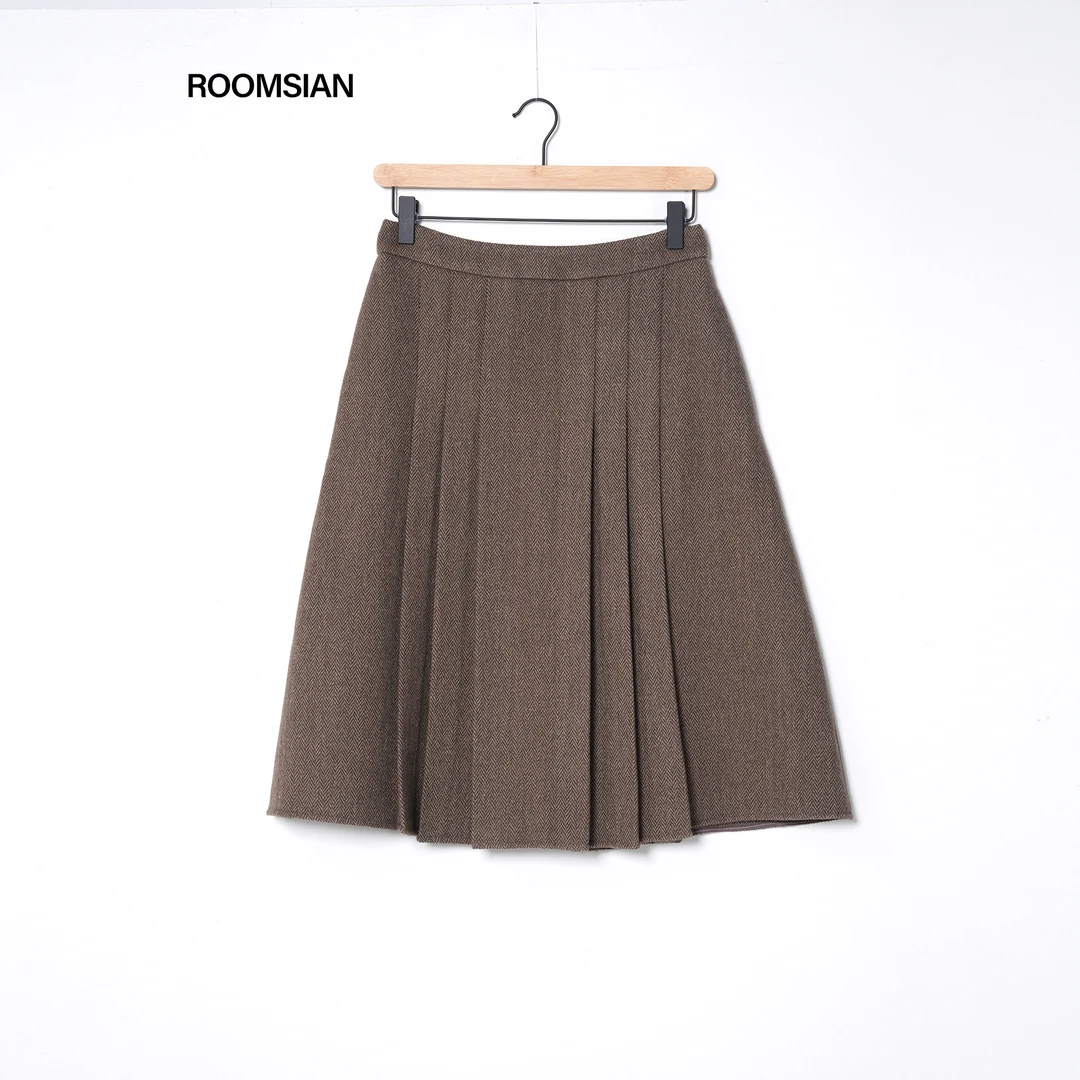 Roomisan【旧时尚美学miu系人字百褶呢料半身裙】251025