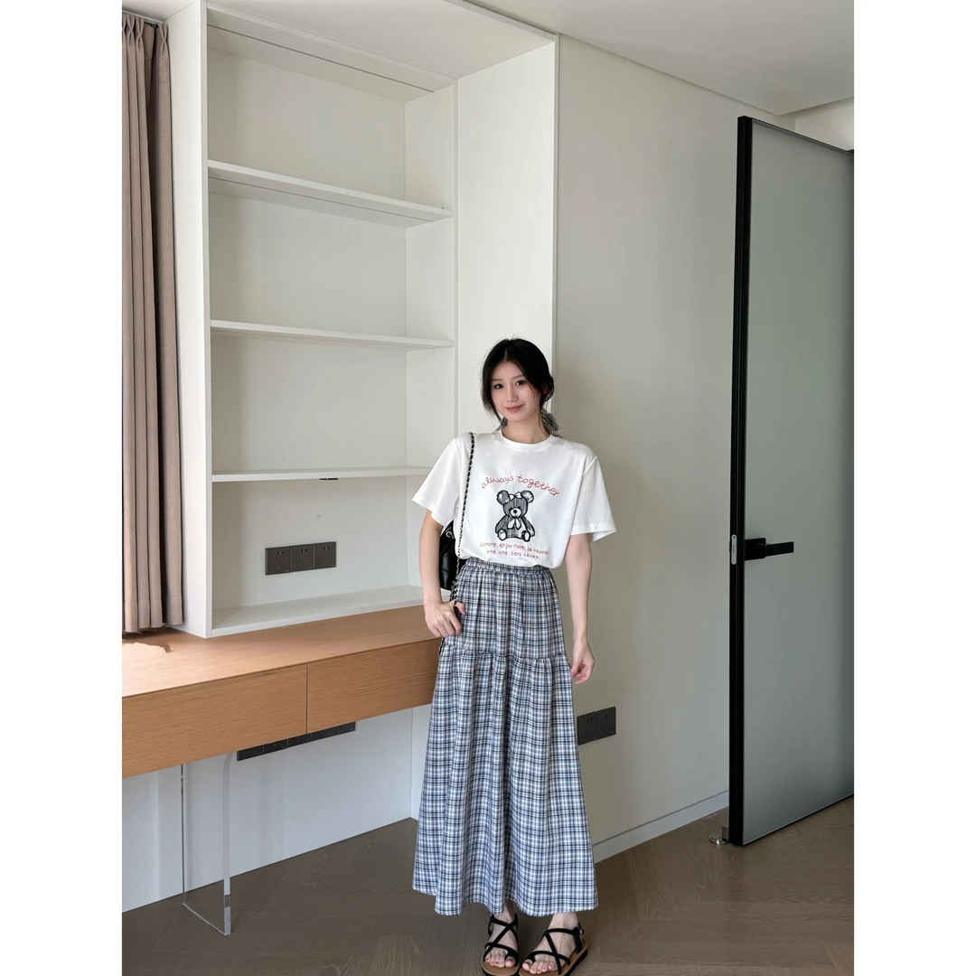 韩系甜美风小熊刺绣宽松短袖T恤时尚百搭2025夏新款