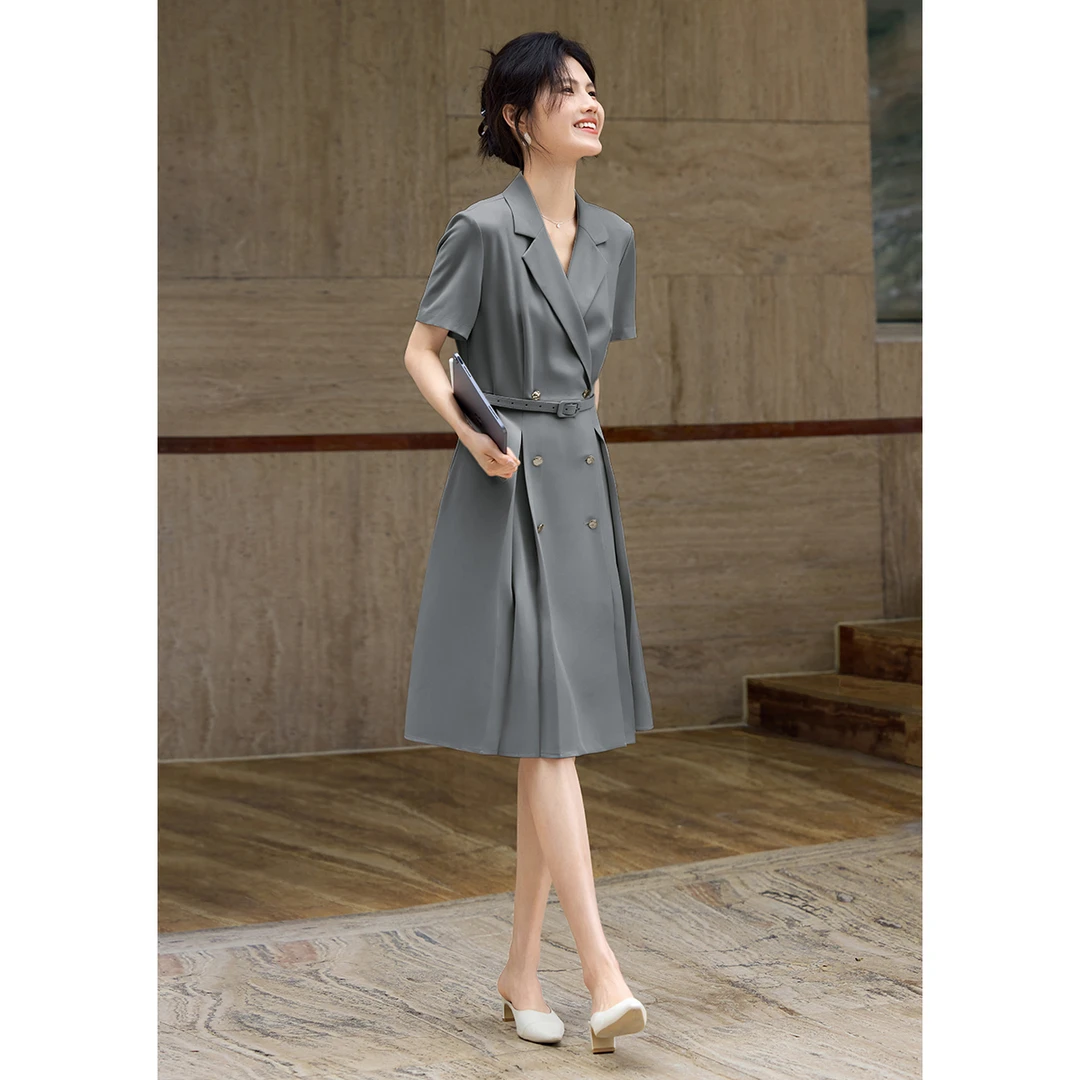 XWI/欣未【白桃乌龙】知性职场西装连衣裙2025夏收腰高级精英西装裙